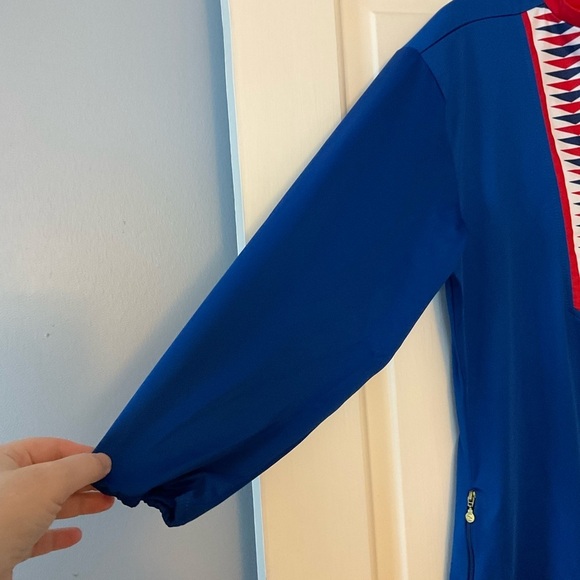 Tracy Negoshian Tunic Dress Blue Jersey Pockets Size L NWT Preppy USA Americana - Picture 3 of 10